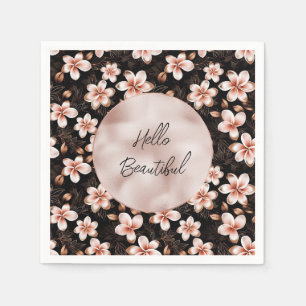 Black Blush Pink Rose Gold Floral Napkins