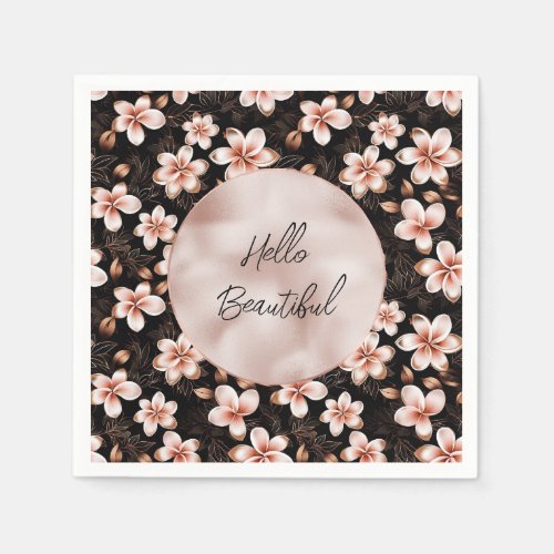 Black Blush Pink Rose Gold Floral Napkins