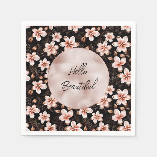 Black Blush Pink Rose Gold Floral Napkins (Front)