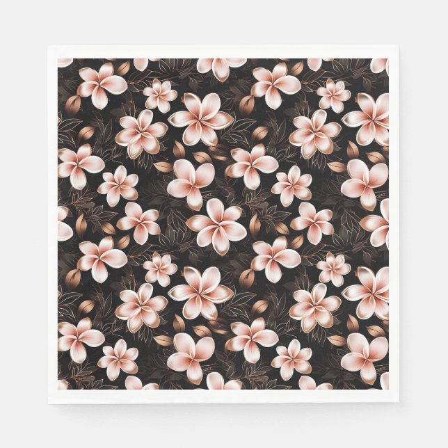 Black Blush Pink Rose Gold Floral Napkins (Front)