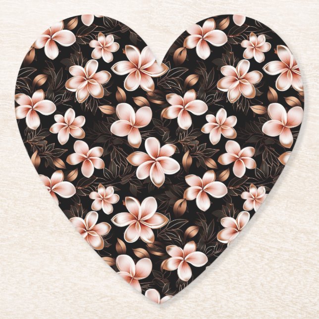 Black Blush Pink Rose Gold Floral Paper Coaster (Front)
