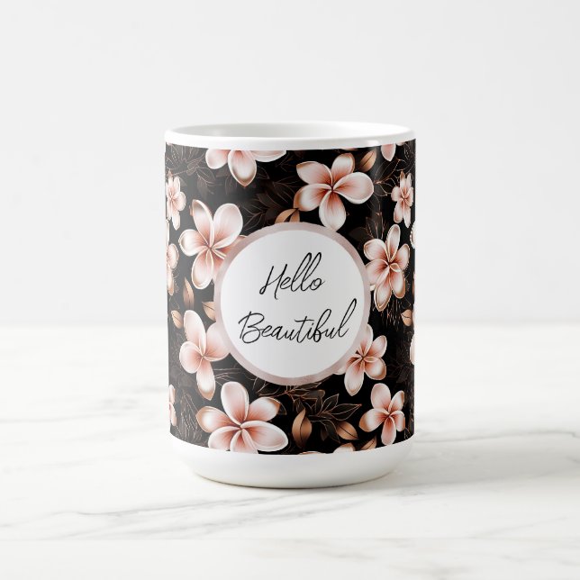 Black Blush Pink Rose Gold Floral Personalized Coffee Mug (Center)