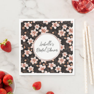 Black Blush Pink Rose Gold Floral Personalized Napkins