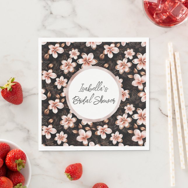 Black Blush Pink Rose Gold Floral Personalized Napkins (Insitu)