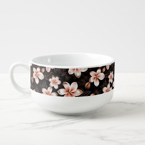 Black Blush Pink Rose Gold Floral Soup Mug