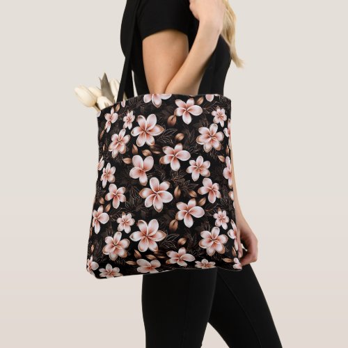 Black Blush Pink Rose Gold Floral Tote Bag