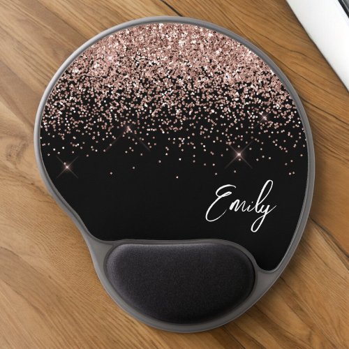 Black Blush Pink Rose Gold Glitter Girly Name Gel Mouse Pad