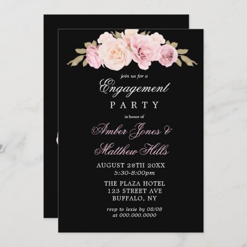 Black Blush Pink Roses Engagement Party Invitation