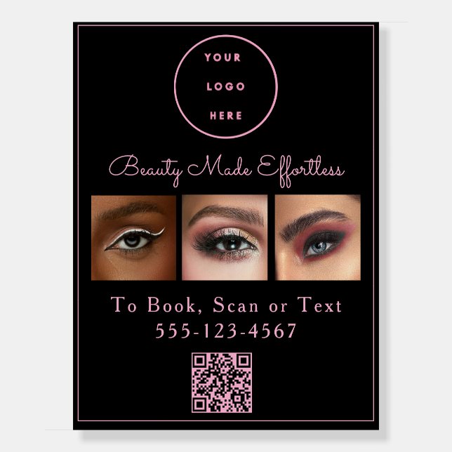 Black Blush Pink Script Logo QR Code Photo Makeup Foam Board (Front)