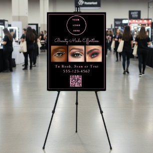 Black Blush Pink Script Logo QR Code Photo Makeup Foam Board