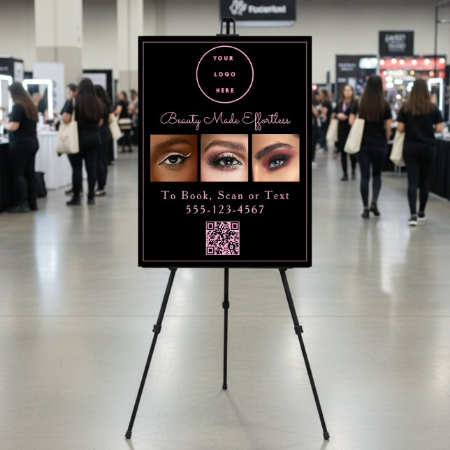 Black Blush Pink Script Logo QR Code Photo Makeup Foam Board (Creator Uploaded)