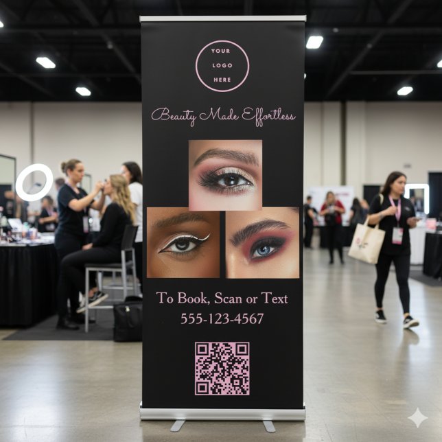 Black Blush Pink Script Logo QR Code Photo Makeup Retractable Banner (Creator Uploaded)