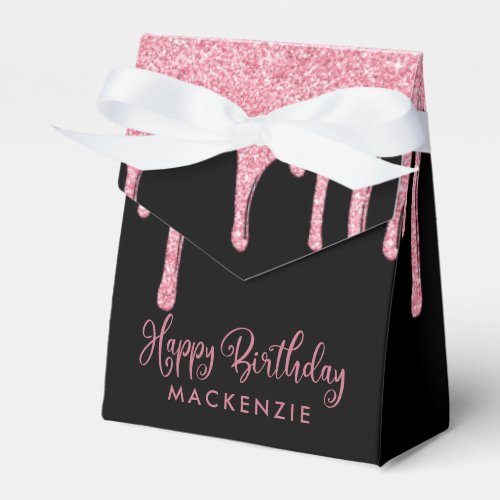 Black Blush Pink Sparkle Glitter Drips Birthday Favor Boxes
