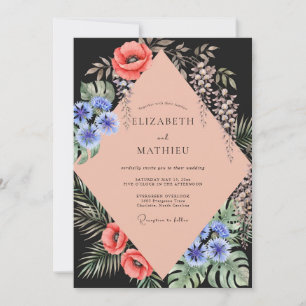 Black Blush Poppy Wedding Invitation