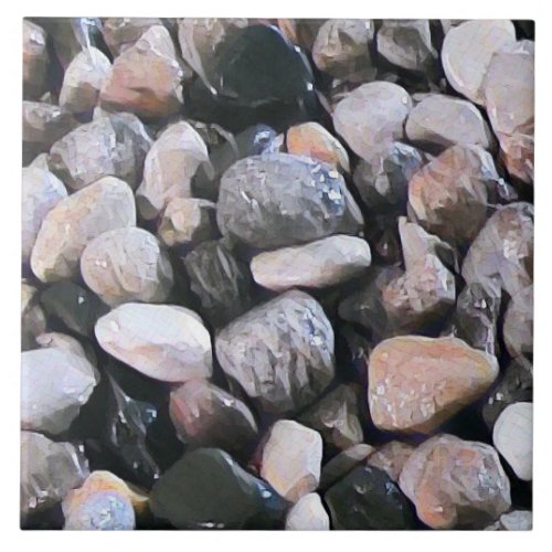 Black Blush Shiny River Stones Ceramic Tile