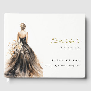 Black Blush Watercolor Wedding Gown Bridal Shower Guest Book