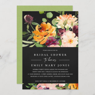 BLACK BLUSH YELLOW ORANGE FLORAL BRIDAL SHOWER INVITATION