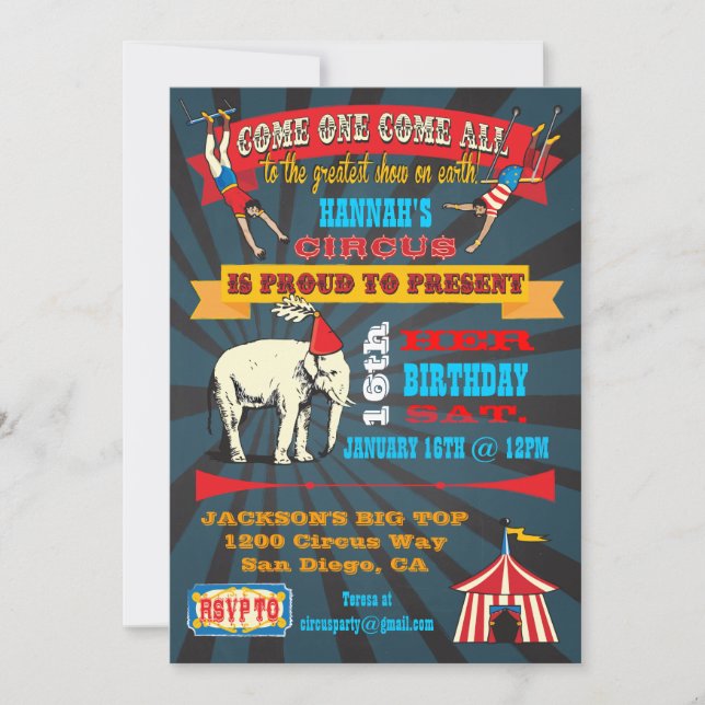 Black Board Birthday Circus Party Invitations (Front)