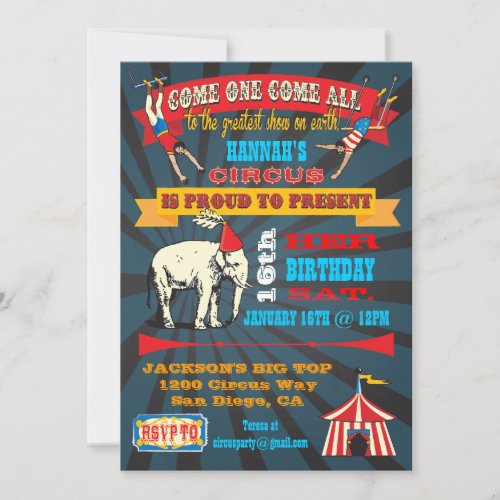 Black Board Birthday Circus Party Invitations