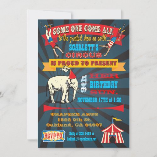 Black Board Birthday Circus Party Invitations