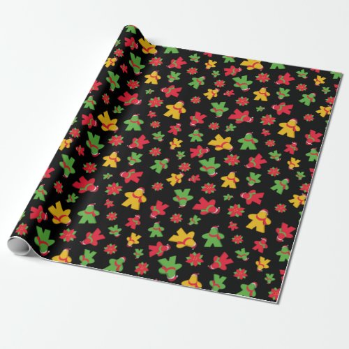Black Board Game Meeple Christmas Pattern Wrapping Paper