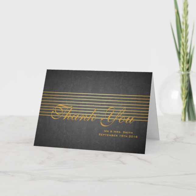 Black Board with Gold Striped Sleek Thank You Card (Front)