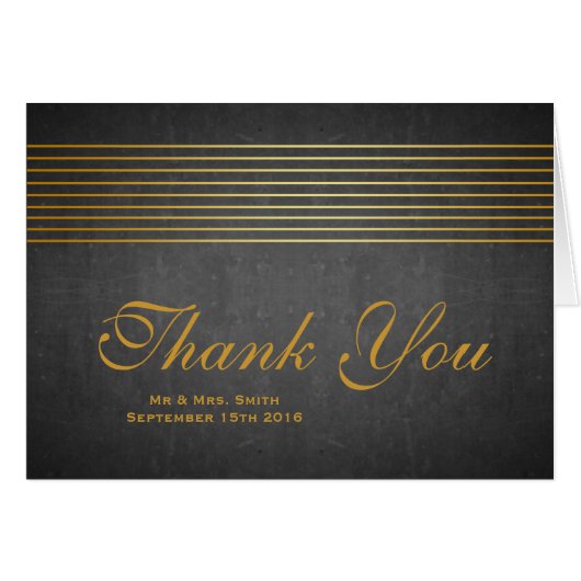 Black Board with Gold Striped Sleek Thank You Card (Front Horizontal)