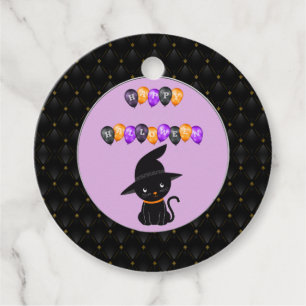 Black Boarder Black Cat Happy Halloween Balloons Favor Tags