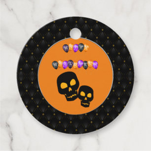 Black Boarder Black Skulls Happy Halloween Balloon Favor Tags