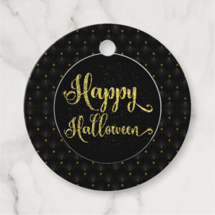 Black Boarder Gold Glitter Happy Halloween Favor Tags