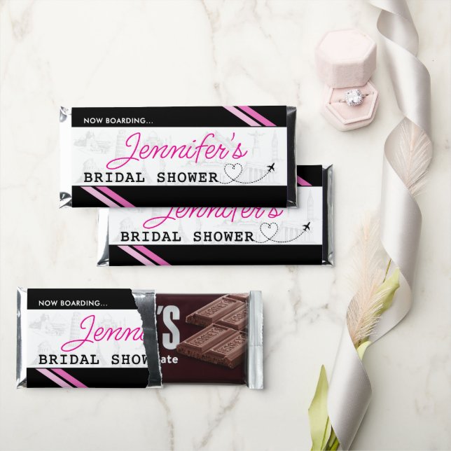 Black Boarding Pass Bridal Shower Hershey Bar Favors (Front)