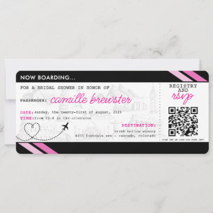 Black Boarding Pass Bridal Shower Invitation