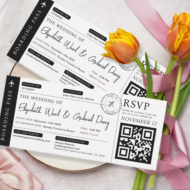 Black Boarding Pass Travel Destination Wedding Invitation (Creator Uploaded)