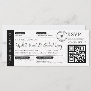 Black Boarding Pass Travel Destination Wedding Invitation