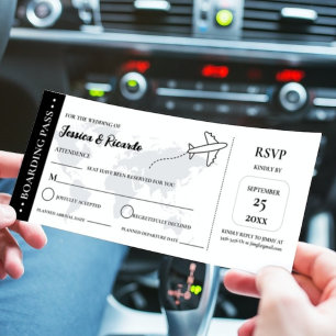 Black boarding pass wedding RSVP enclosure card