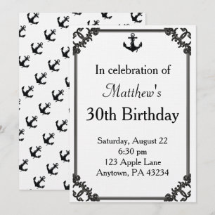 Black Boat Anchor Birthday Custom Invitation