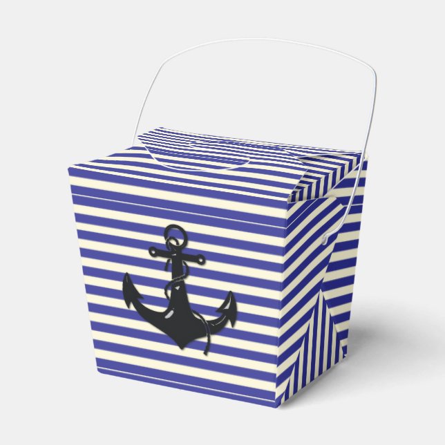 Black Boat Anchor on Stripes Favor Boxes (Front Side)