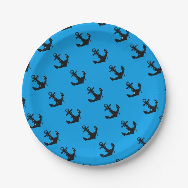 Black Boat Anchor Paper Plates (Front)