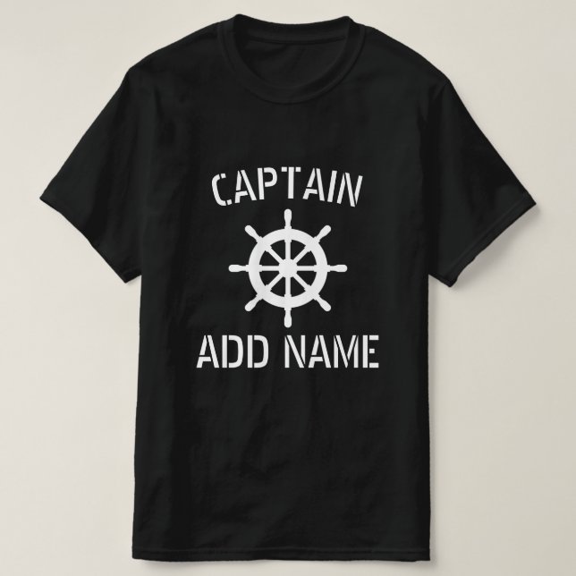 Black boat captain t shirt with wood steer logo (Design Front)