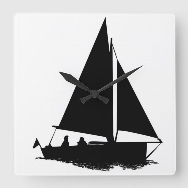 Black Boat Silhouette Square Wall Clock (Front)