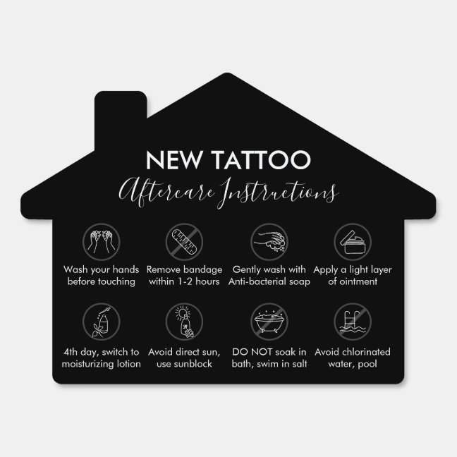 Black Body Art Aftercare Instruction Salon Tattoo Sign