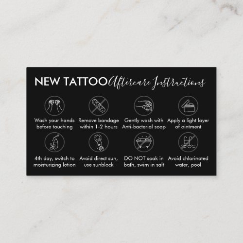 Black Body Art Aftercare Instructions Tattoo Business Card