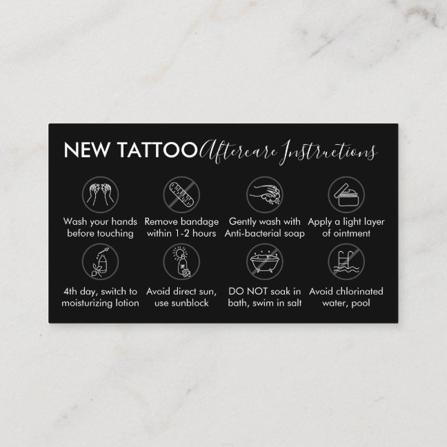Black Body Art Aftercare Instructions Tattoo Business Card