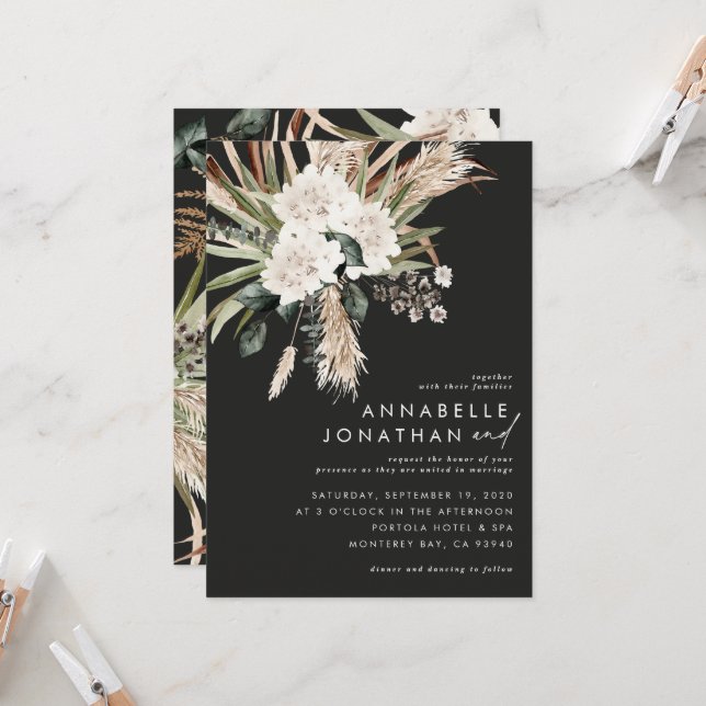 Black bohemian botanical modern elegant foliage (Front/Back In Situ)