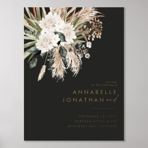 Black bohemian botanical modern elegant foliage foil prints