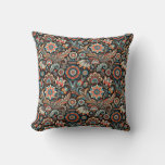 Black Bohemian Floral Throw Pillow