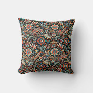 Black Bohemian Floral Throw Pillow