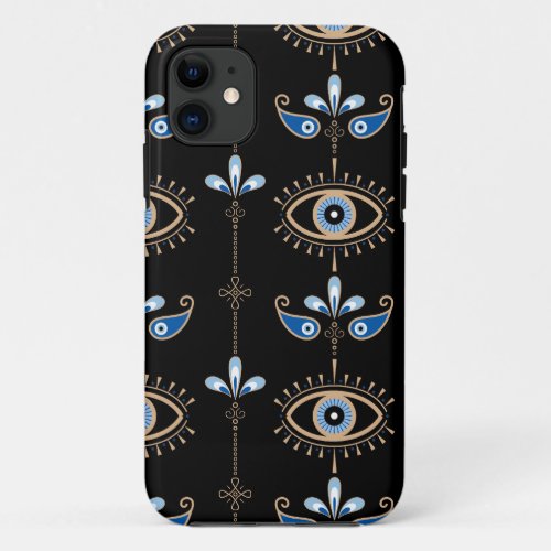 Black bohemian retro evil eye pattern iPhone 11 case