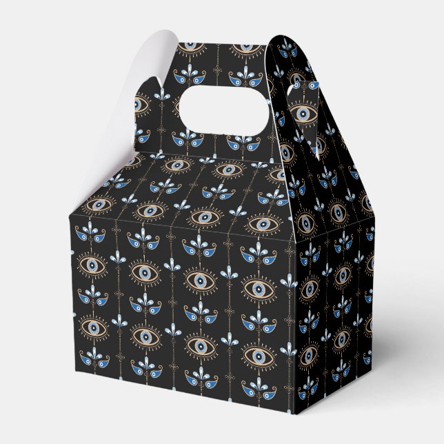 Black bohemian retro evil eye pattern favor boxes (Front Side)