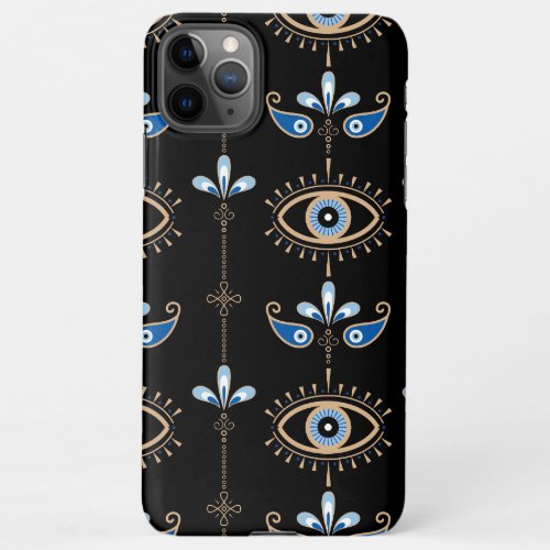 Black bohemian retro evil eye pattern iPhone 11Pro max case